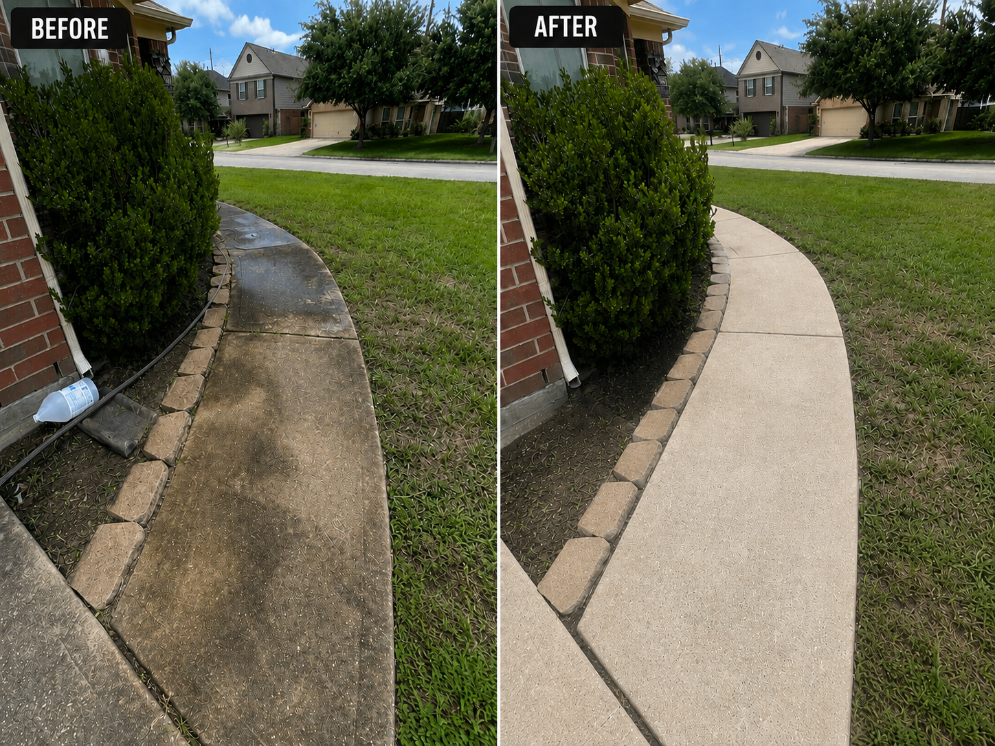 Walkway surface cleaning before and after
