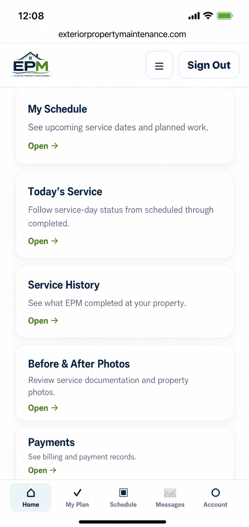 My EPM property maintenance plan overview